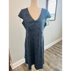Toad & Co Blue Botanical Print Dress Large NWT Casual Stretch Outdoors Travel